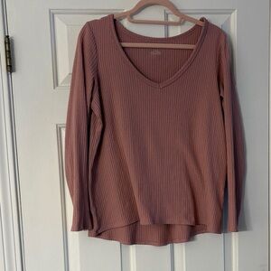 American Eagle Outfitters Ribbed Long Sleeve Top - Dusty Rose